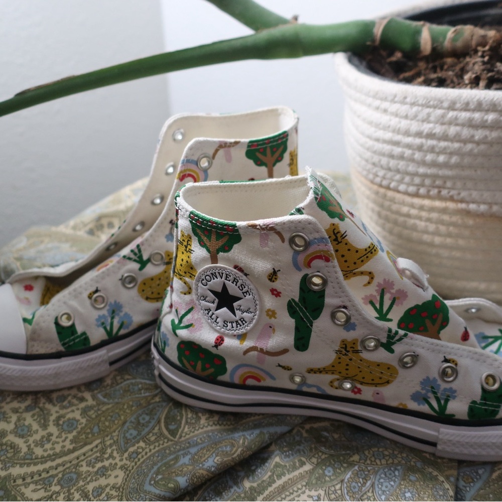 Converse White High-Top Sneakers with animal print